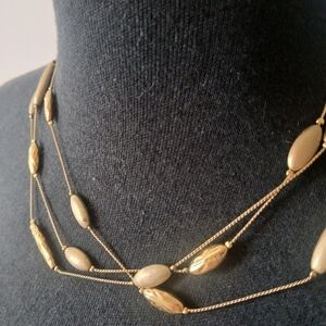 Vintage 80's Monet Necklace 3- Strand Layered Chain Gold Tone Toggle Closure